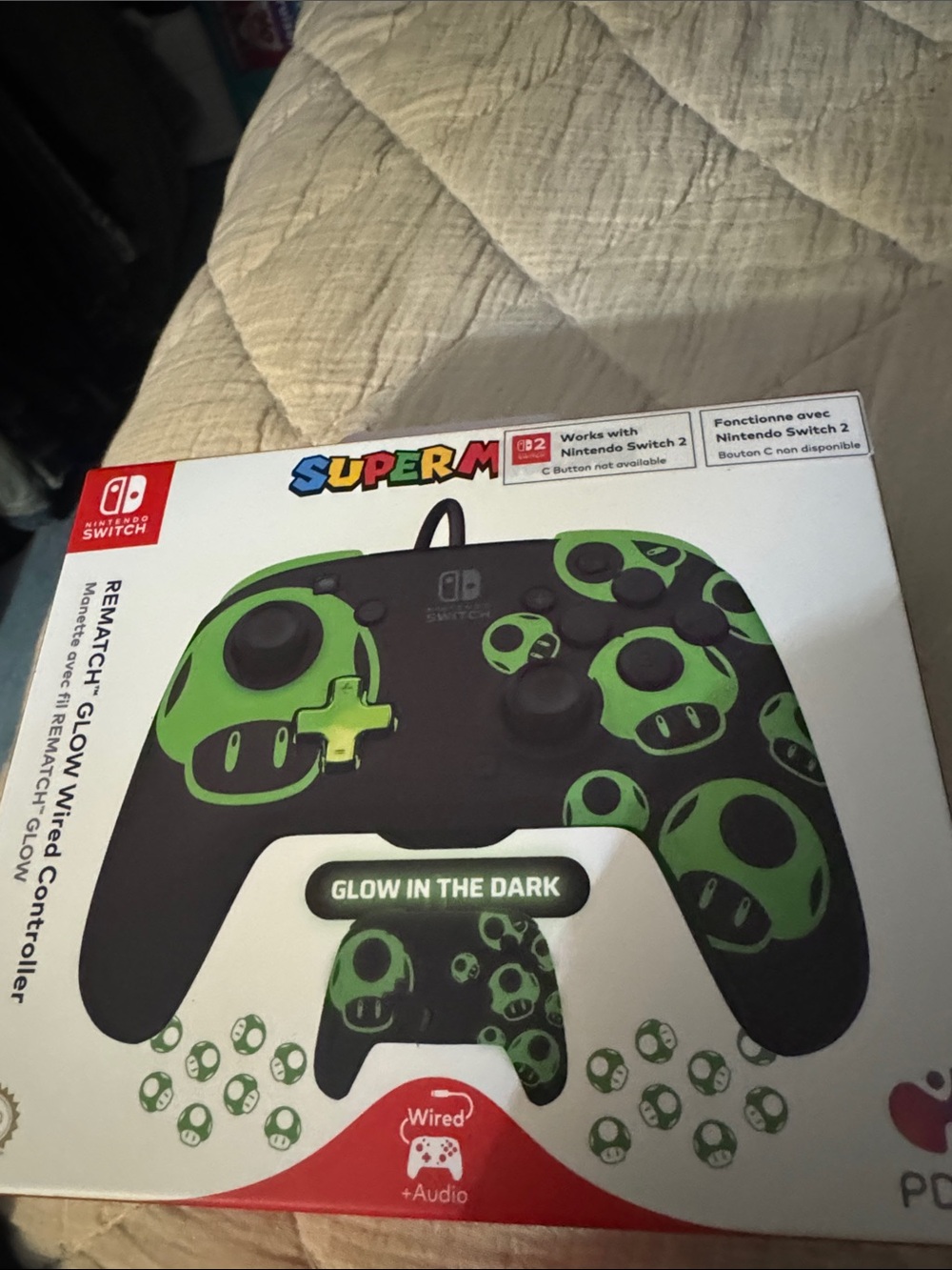 PowerA Wired Pro Controller for Nintendo Switch – Super Mario Glow Green